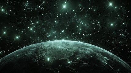 Poster - Global Network Earth with a Luminous Constellation of Connections, Abstract Tech Background.
