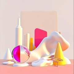 Poster - Abstract 3D Render of Geometric Shapes and Soft Forms in Pastel Colors