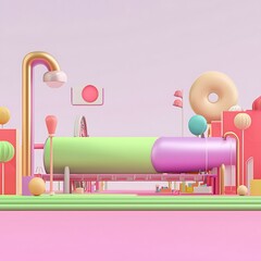 Poster - Pastel-Colored Abstract 3D Render of a Whimsical Cityscape