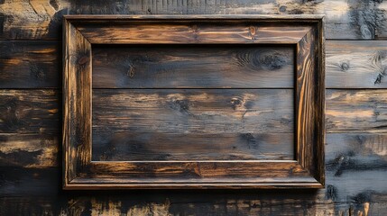 Poster - Rustic Wooden Frame Mockup on Distressed Wooden Wall Background  Empty Vintage Grunge Wooden Frame for Display Artwork Decor or Branding Purposes