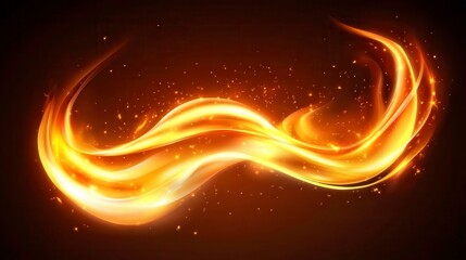 Wall Mural - Abstract fiery swirl with golden hues on a dark brown background. Glowing embers and particles add to the dynamic, energetic feel. The design is