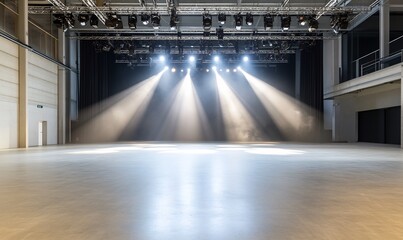 Poster - Empty stage, spotlights, large venue, event preparation