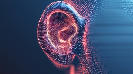 Poster - Abstract digital representation of an ear illustrating sound waves entering the ear canal, capturing the intricate process of hearing and sound perception in a visually engaging manner
