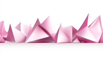 Wall Mural - Abstract image of light pink, triangular shapes arranged in a horizontal row against a white background. The triangles have a soft, folded