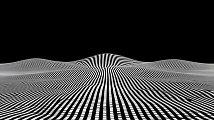 Fototapete - Abstract monochrome landscape with undulating lines and patterns creating a sense of depth and movement. The image is composed of black and white
