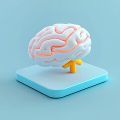 Poster - Stylized 3D Render of a Human Brain on a Light Blue Platform