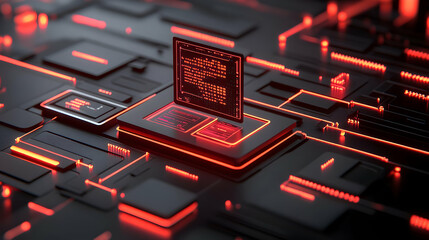 Poster - Red glowing code on circuit board