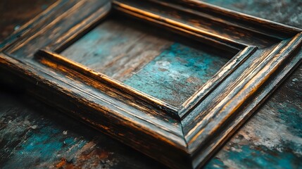 Poster - Vintage Wooden Textured Frame Backdrop with Rustic Distressed Finish  Abstract Grunge Pattern on Aged Weathered Wood Surface  Artisanal Handcrafted Home Decor Element