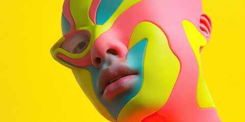 Poster - stylized face with abstract multicolored pattern and glasses