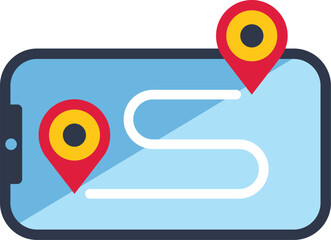 Poster - smartphone is displaying a map with a route and two location pins marking the starting and ending po