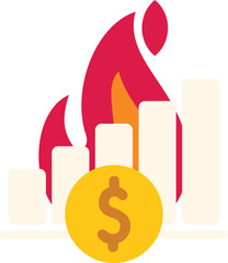 Poster - Financial chart burning with big flames, symbolizing an economic crisis