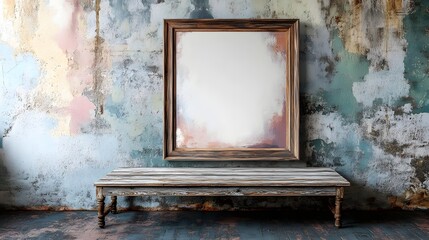 Aufkleber - Weathered and distressed rustic furniture including an old wooden chair and table sit in an abandoned room with a grunge textured wall