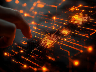 Poster - Finger interacts with glowing circuit board