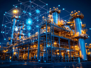 Poster - Smart factory at night, network connections