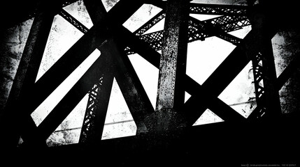 Poster - Bridge structure details, urban landscape, monochrome