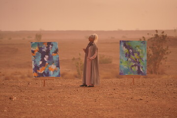 Wall Mural - Abstract Art Exhibition in Desert at Sunset