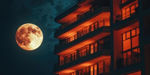 Canvas Print - Full Moon Over Building