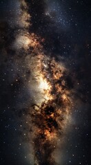Wall Mural - panoramic view of the Milky Way galaxy, with stars and nebulae glowing in shades of brown