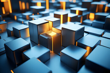 Poster - Glowing Cubes Abstract Background