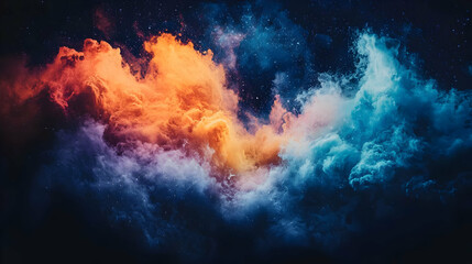 Wall Mural - Cosmic Nebula fiery, icy clouds swirl, stars twinkle. Background use