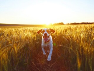 Wall Mural - Dog Running Through Wheat Field