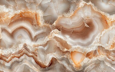 Aufkleber - Close-up of beige and orange onyx stone texture with swirling patterns and rough edges.
