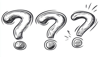 Poster - Three hand drawn question marks with shading and texture, against a white background. The style is reminiscent of vintage illustrations or comic