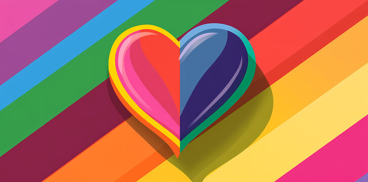 Rainbow heart vector background design with stripes and hearts, rainbow pride celebration