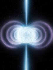 Wall Mural - magnetar in space isolated. neutron star with magnetic field. pulsar with jets.