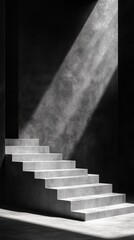 Aufkleber - A striking minimalist podium captivates the eye, bathed in gentle sunlight filtering through an upper space, casting shadows that dance upon the elegantly crafted staircase