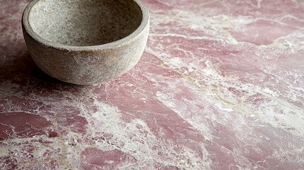 Poster - Small, rustic bowl on pink marble surface.