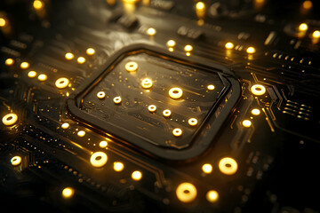 Poster - Illuminated CPU on circuit board, tech background