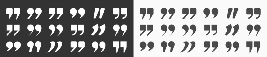 Poster - A set of quotation marks stand out in black on a light and dark background. Quoting signs in the title, square check marks, and quote icons in the comments. Vector illustration.