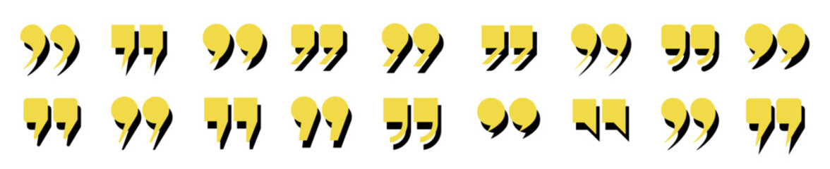 Poster - A set of quotation marks in yellow and black on a light background. Quoting signs in the title, square check marks, and quote icons in the comments. Vector EPS 10.