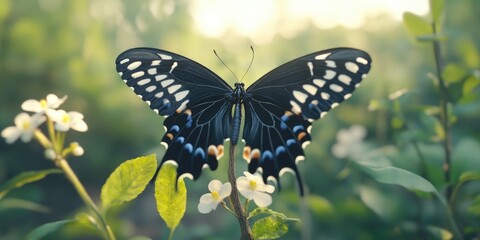 Poster - Black and White Butterfly on Plant