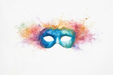 Canvas Print - Colorful watercolor mask with vibrant splashes, representing mystery, celebration, and artistic expression Perfect for carnival themes and festive seasons