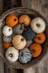 Sticker - Wooden Bowl with Yarn and Pumpkins