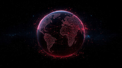 Wall Mural - digital globe: a mesmerizing digital rendering of planet earth, rendered in vibrant red and pink hue