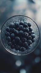 Wall Mural - Fresh blueberries resting in glass bowl with condensation droplets