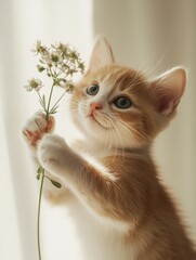 Poster - Kitten Reaching Up to Flower