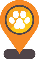 Poster - orange location pin pointing pet friendly area with paw print icon, isolated on white background