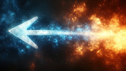 Wall Mural - a blue arrow pointing to the right is in the middle of a fiery explosion