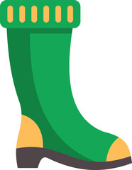 Poster - Green rubber boot with yellow toe and trim standing on white background