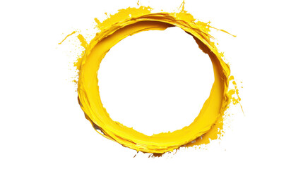 Poster - Yellow paint splashing, forming a perfect circle with transparent background