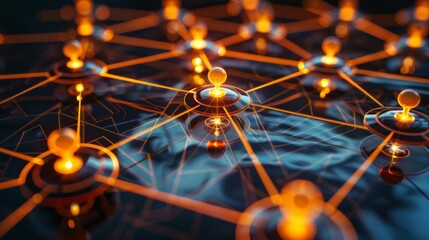Aufkleber - An intricate network of glowing nodes and connecting lines is displayed, emphasizing the interconnectedness of elements in a dark setting that creates a striking visual effect.
