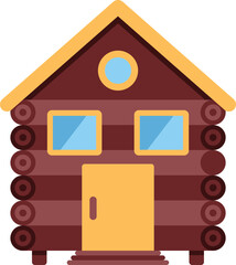 Poster - simple vector illustration of a wooden log cabin building facade with a yellow door and windows