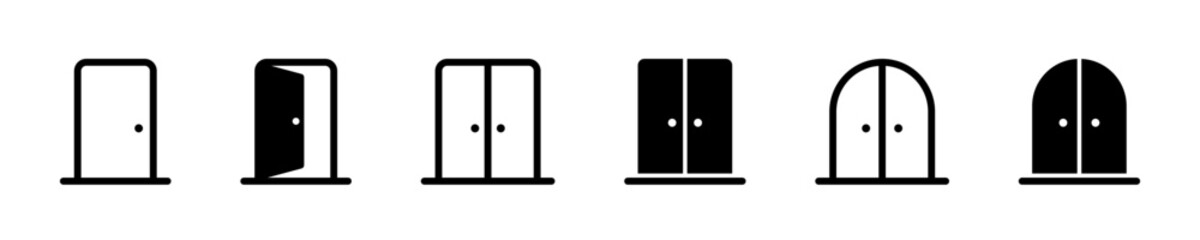 Poster - door icons. exit aand entrance symbols. doorway vector illustration. flat door icons set
