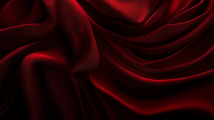 Poster - Luxurious deep red fabric with flowing folds and velvety texture, creating an elegant and opulent visual effect. The rich color and soft waves enhance the sense of depth and movement, emphasizing the 