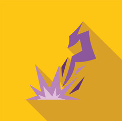 Poster - purple lightning bolt striking ground causing purple and pink explosion, long shadow on yellow backg