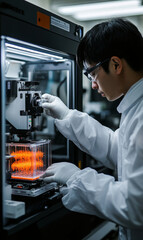 Poster - Technician inspecting bioprinted cells in high tech lab